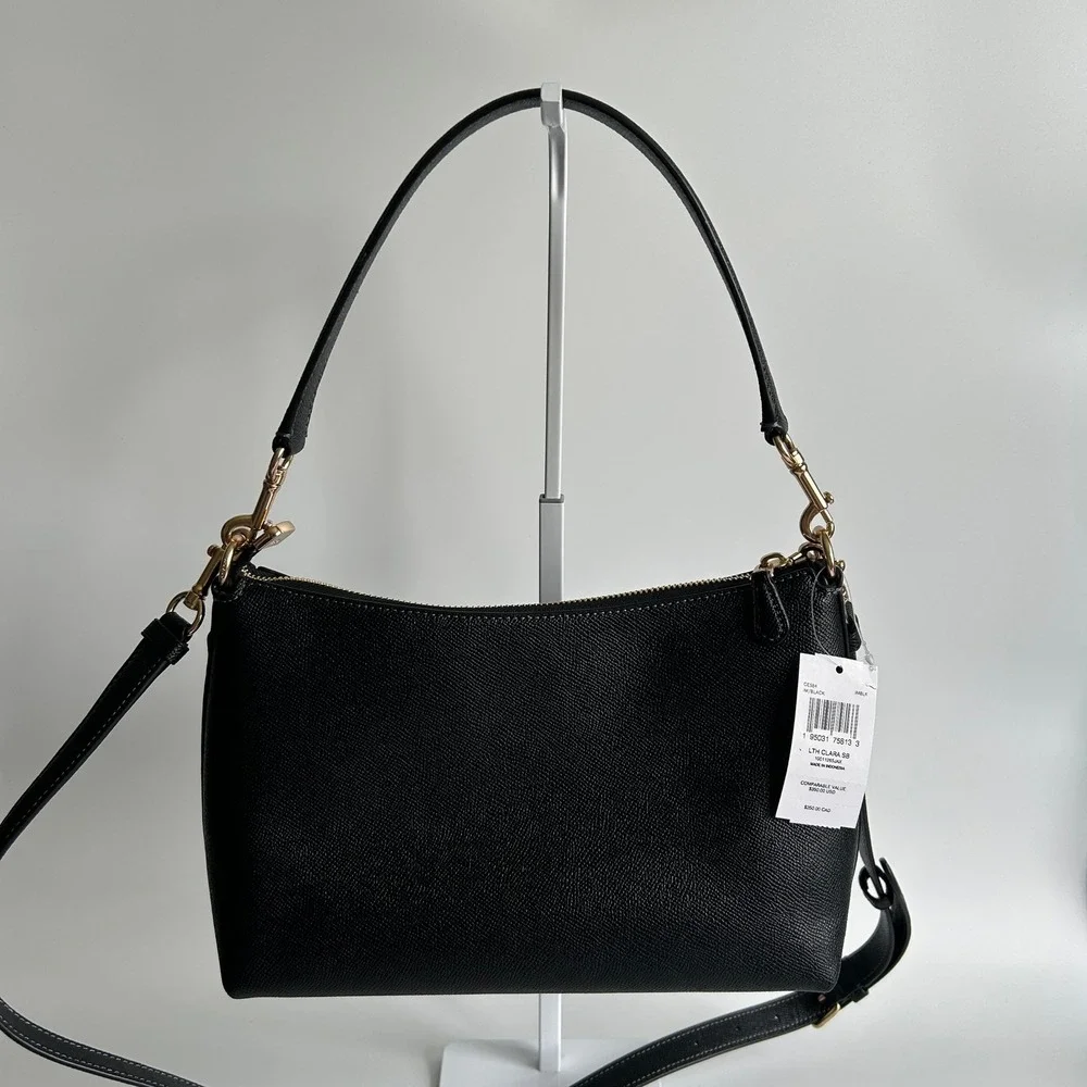 Coach Clara Black Crossgrain Leather Shoulder Bag CE584 NWT